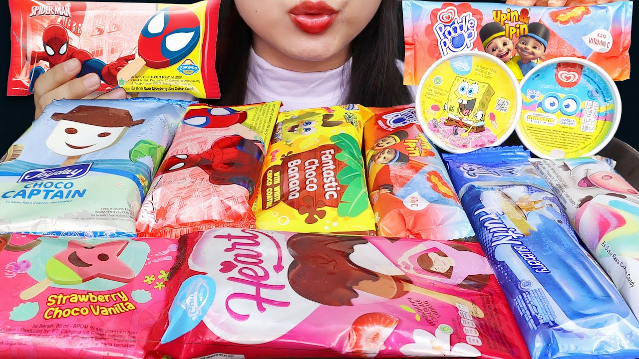 ASMR ES KRIM KARAKTER 😍 SPIDERMAN, UPIN IPIN, SPONGEBOB, PATRICK, MINIONS, JOYDAY CHOCO CAPTAIN