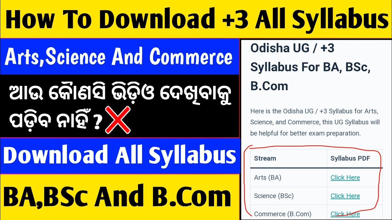 how to download +3 all honours and ge syllabus (Arts science and commerce) BA* BSc And B.Com