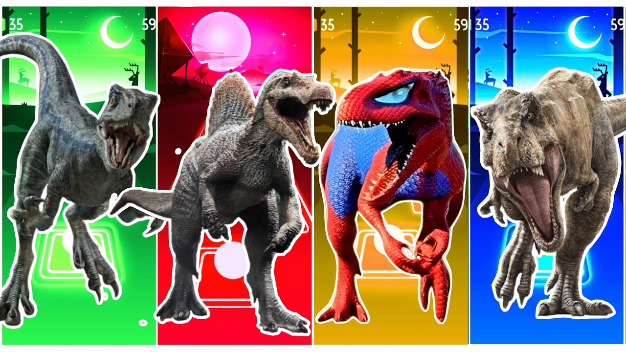 Indoraptor  🆚 Spinosaurus 🆚 Dinosaur spider  🆚 Tyranasaurus  || Coffin Dance Song Tiles Hop Edm Rush