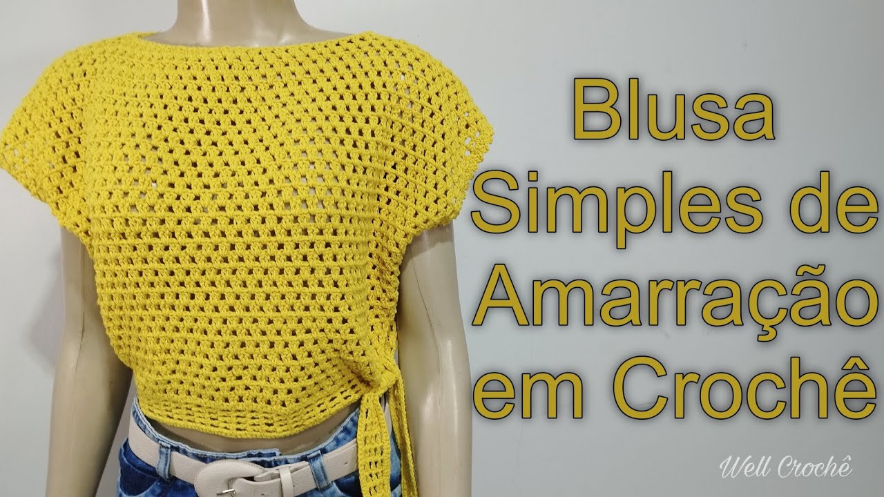 Blusa Simples de Amarração em Crochê - Canhoto