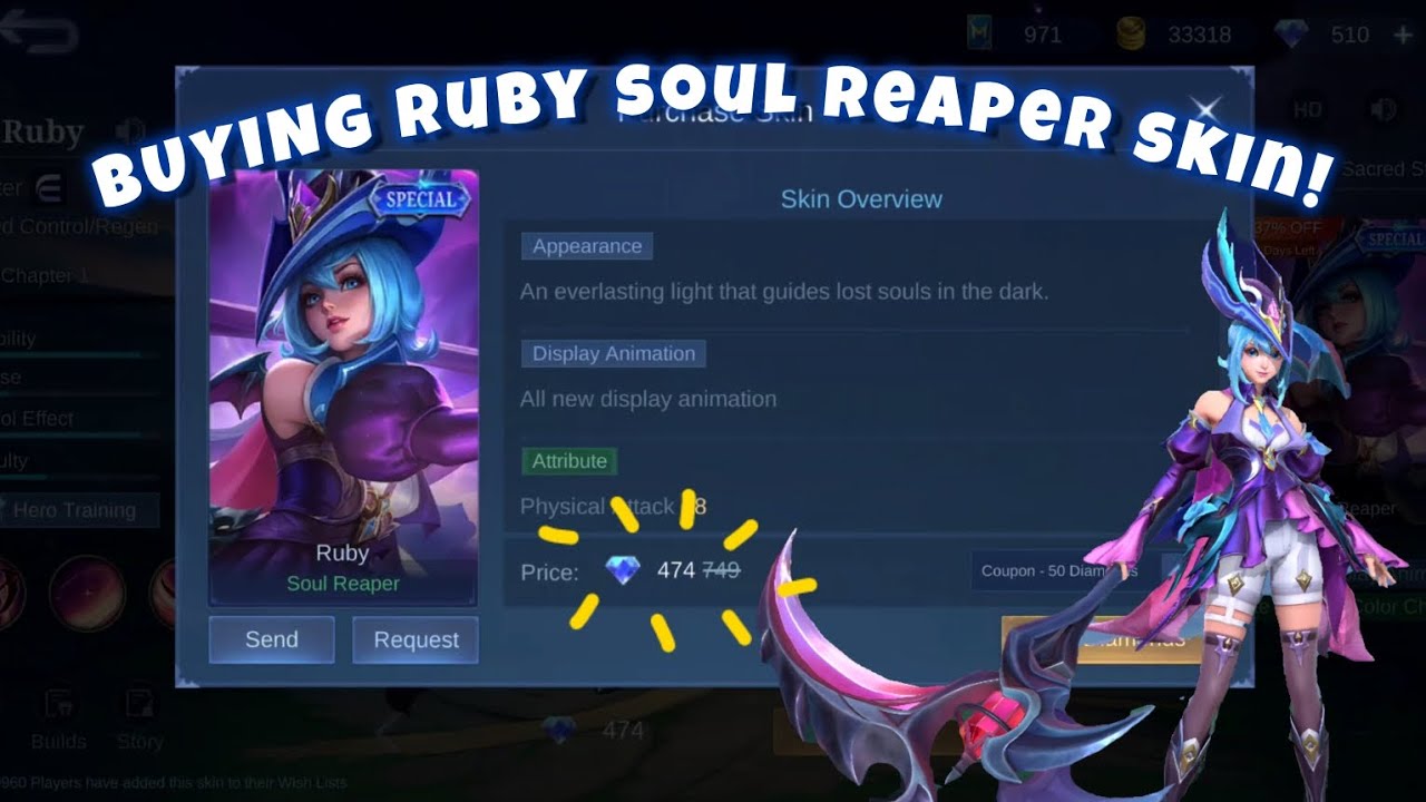 Buying Ruby Soul Reaper Special Skin + Test Skills effect 💜 | MLBB
