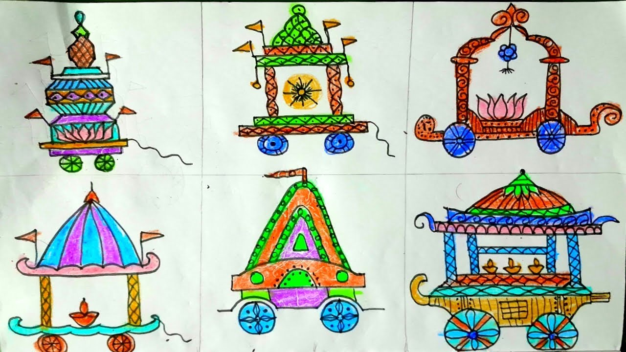 6 Small and Easy Ratha Saptami Drawings | chariot  drawing for rathasapthami | Daily thoughts