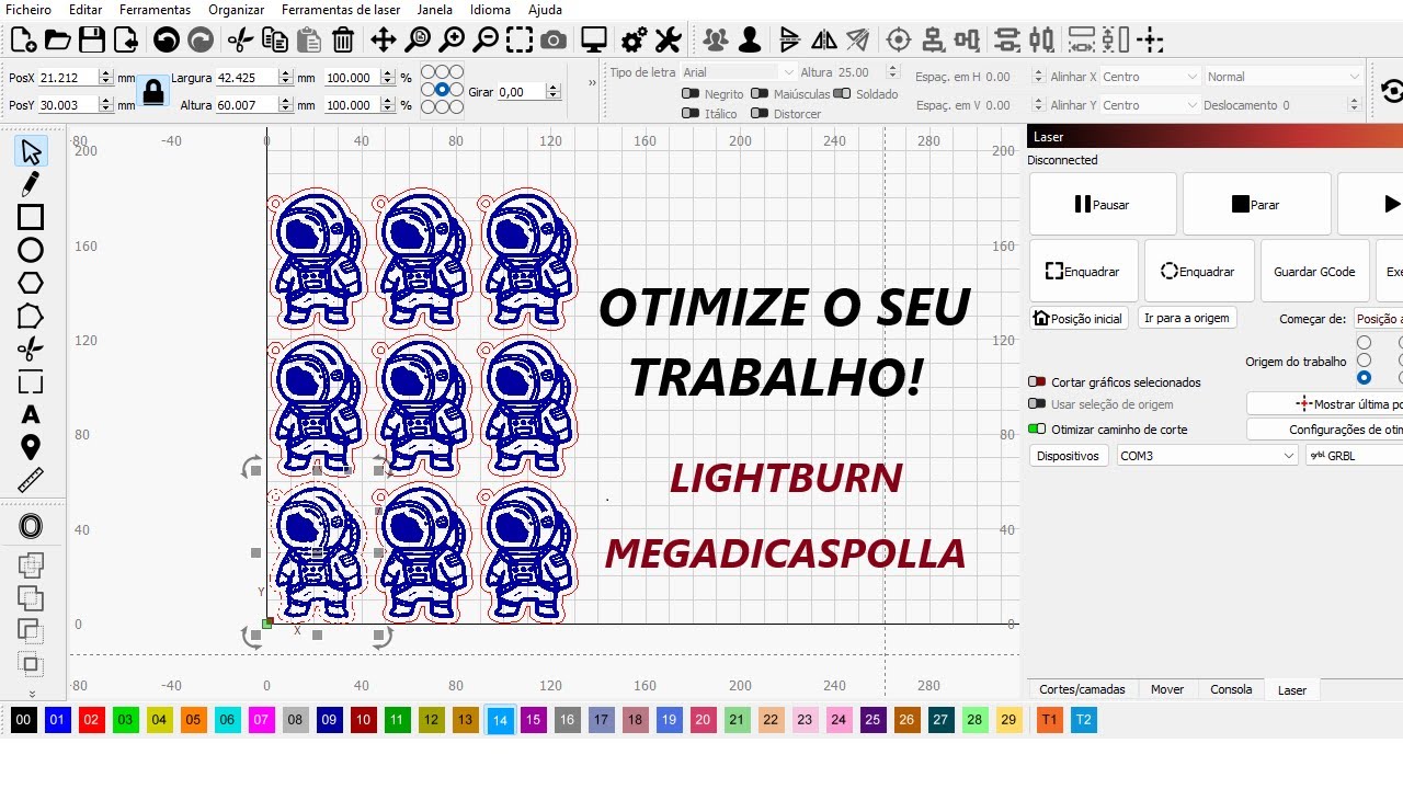 Gravação e corte com Lightburn em grandes quantidades
