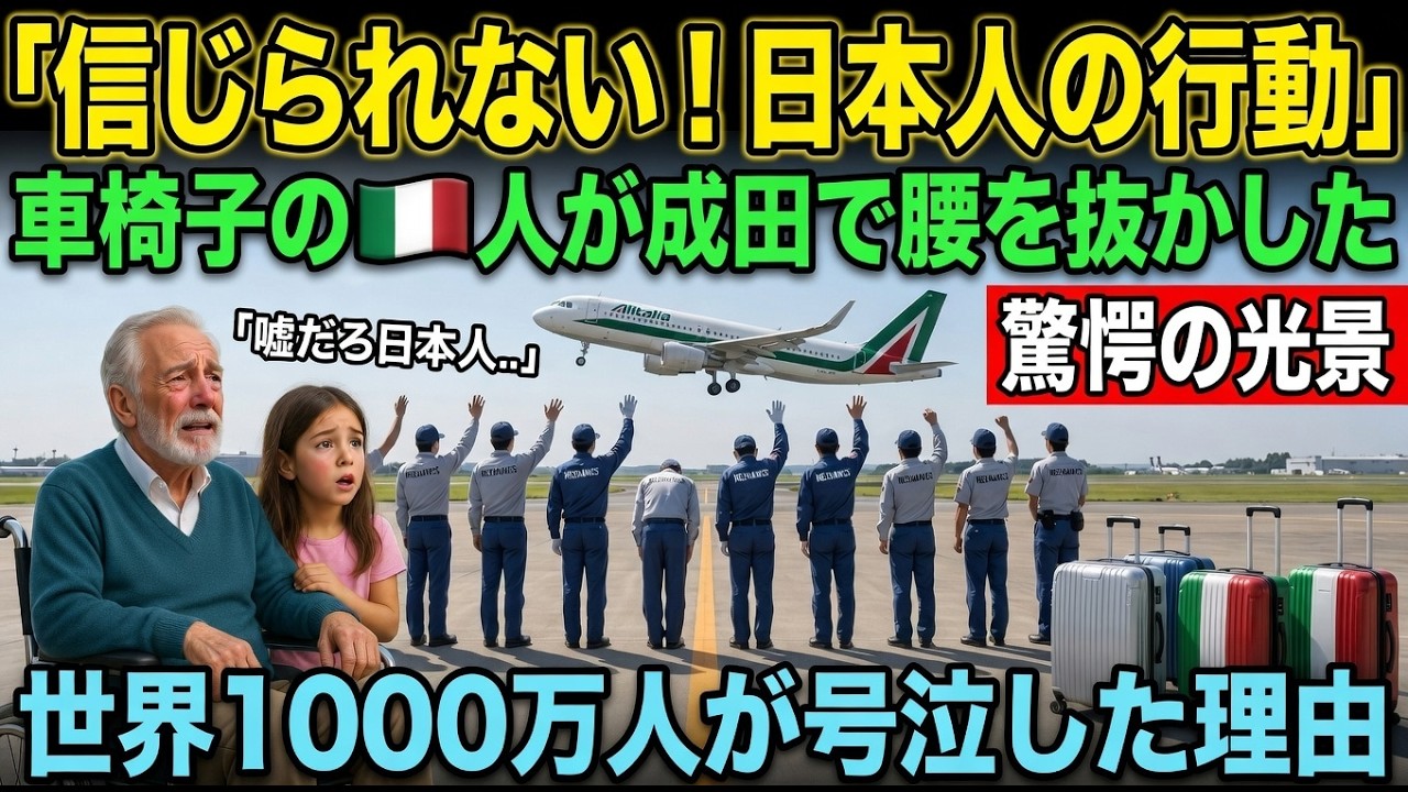 【海外の反応】「日本人、嘘だろ…」成田空港で日本人の行動を見た車椅子のイタリア人親子が腰を抜かした！世界1000万人が号泣した整備士の衝撃行動