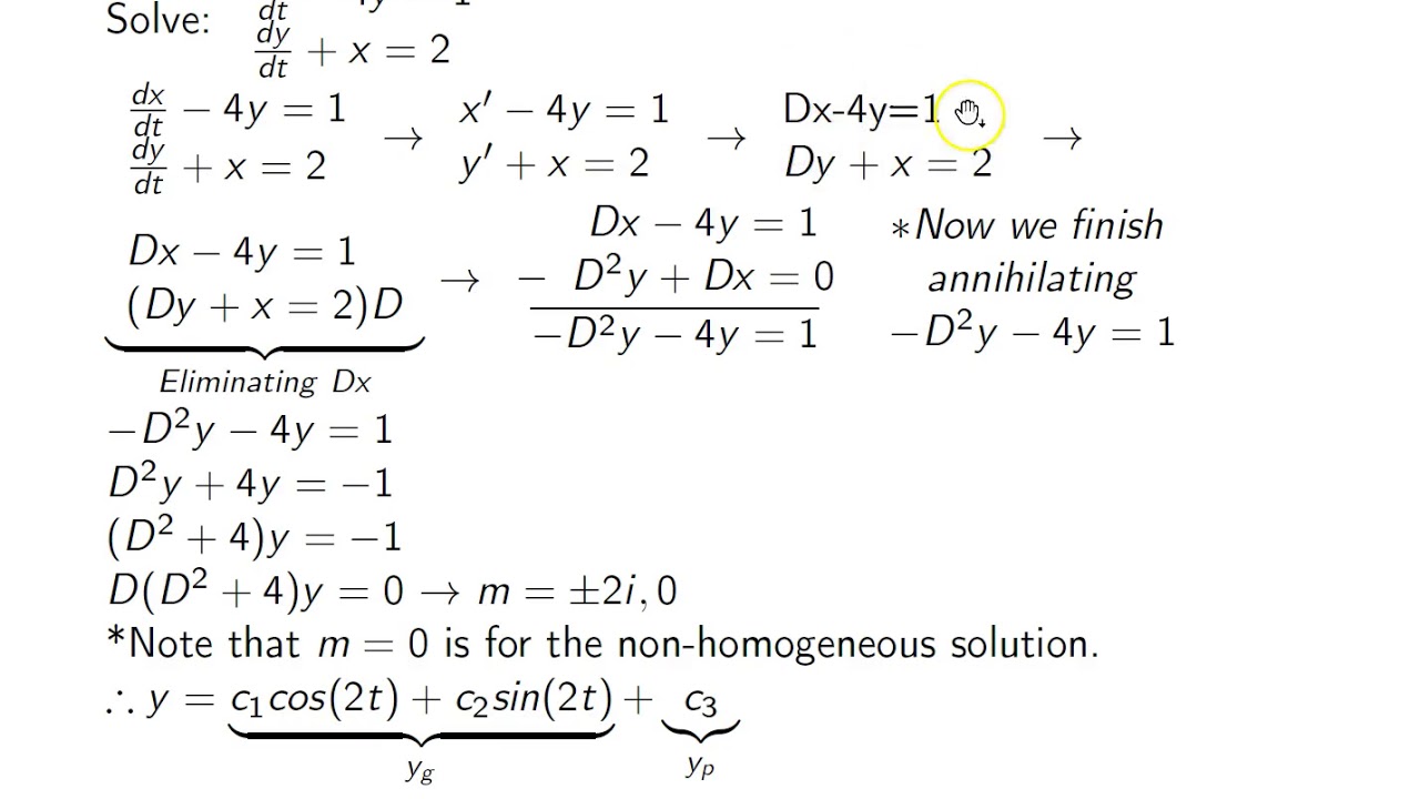 Ch. 4.8 Solving Systems of D.E.s by Elimination