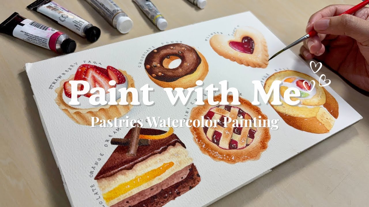 Paint with Me 🎨 Watercolor Food Illustration 🍰 Pastry Art Vlog
