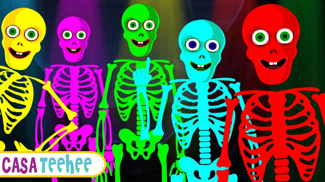 Cinco esqueletos sa&iacute;ram uma noite por Casa teehee 💀 Halloween Nursery Rhymes | HooplaKidz Tv Brasil