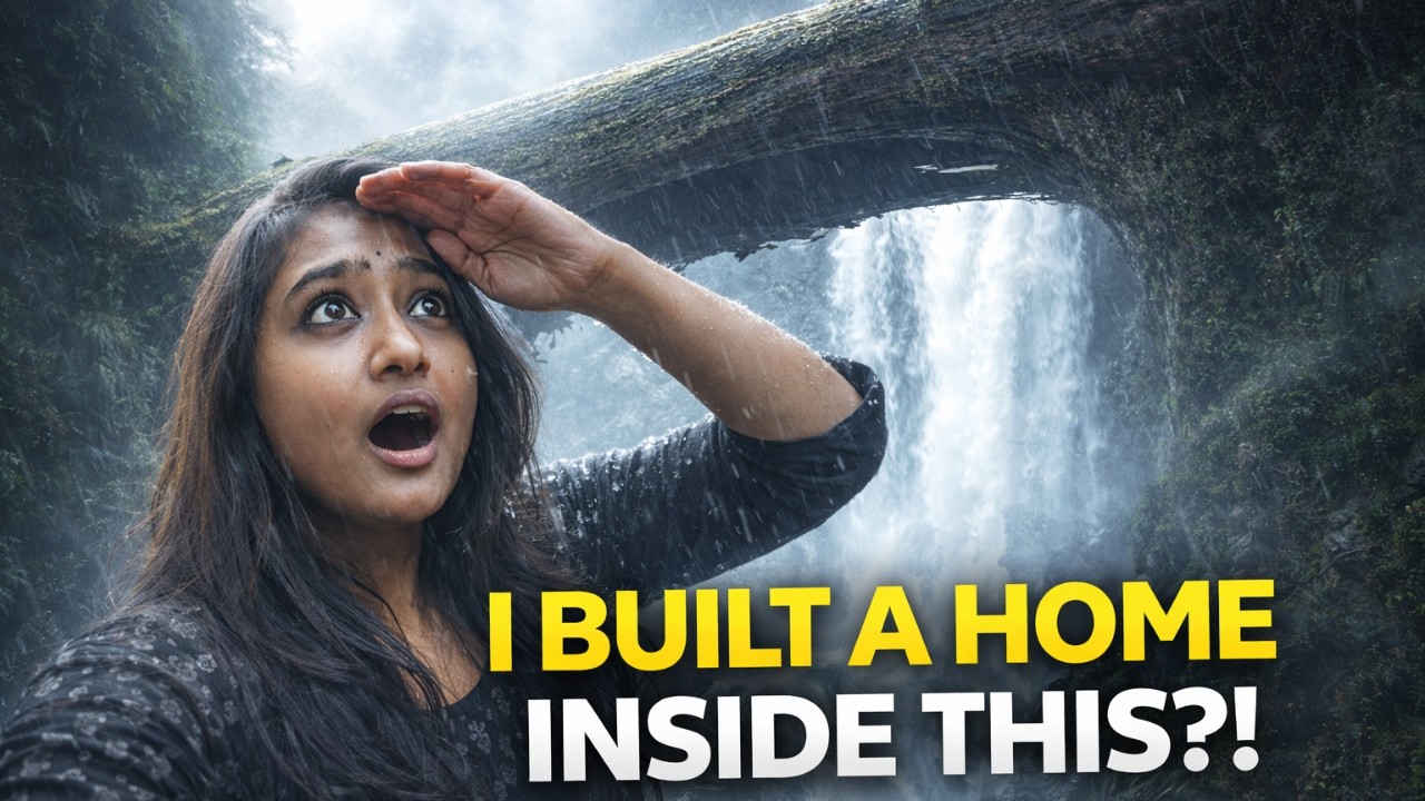 I Built a Cozy Home Inside a HOLLOW TREE Over a Waterfall 🌲🔥