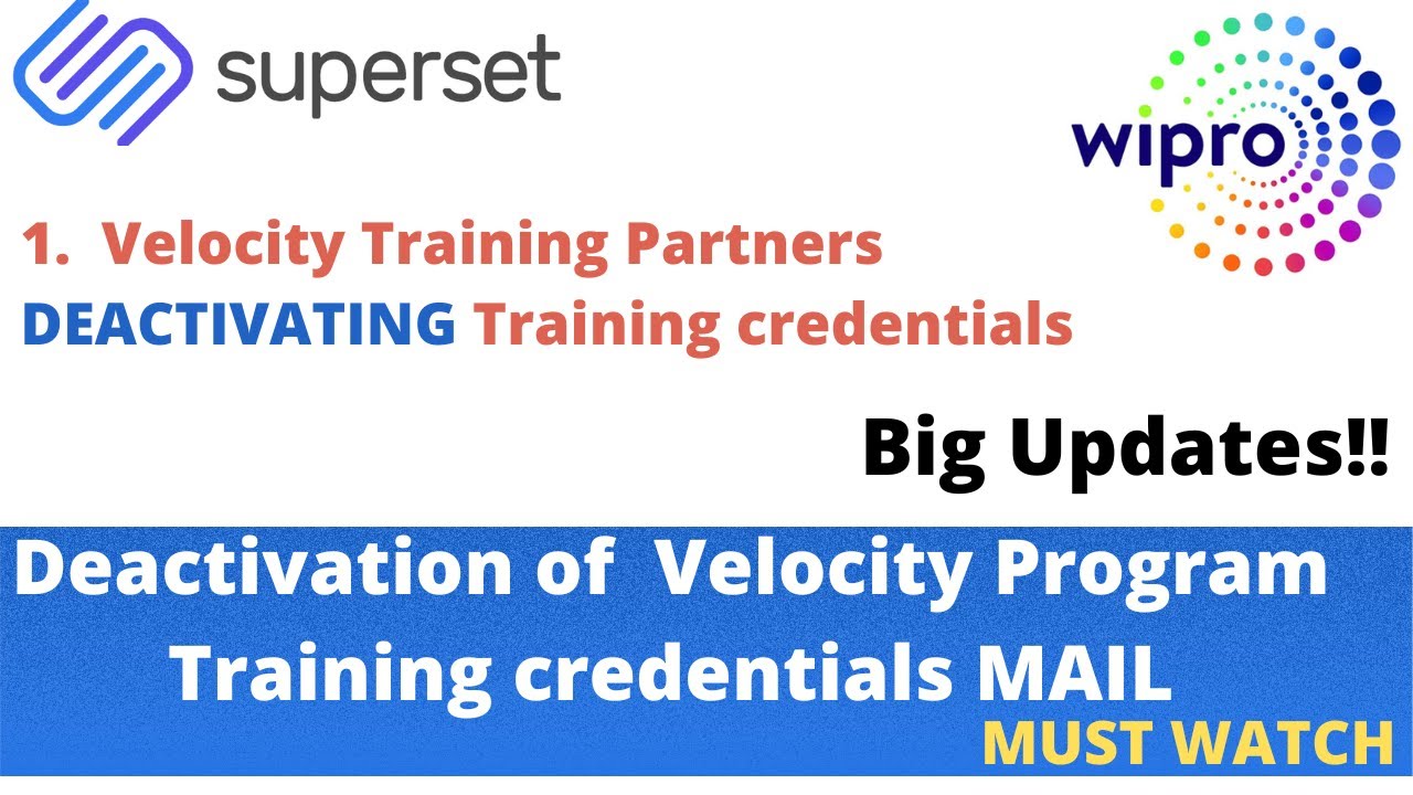 Deactivation of  Velocity Program Training credentials|| #wipro #velocity  #turbo #rejection