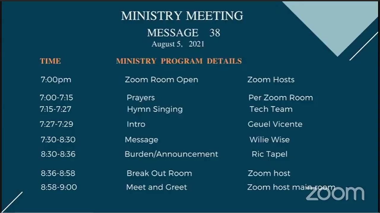 Online Ministry Meeting (Aug 05, 2021)