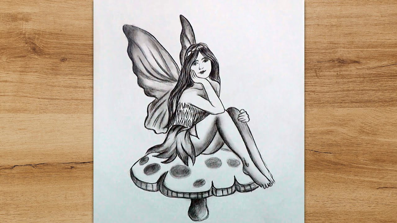 How a Draw a Fairy Sitting on a Mushroom | Easy Drawing Tutorial For Beginners