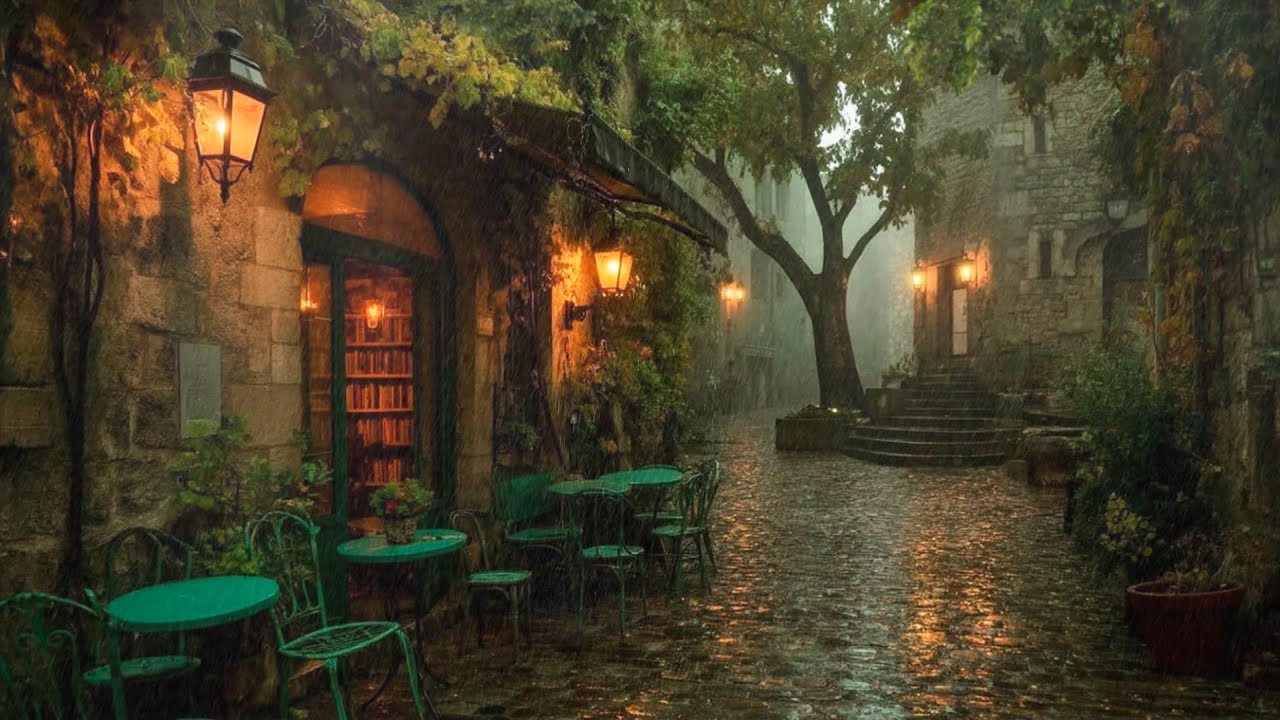 Rainy Academic Courtyard | Dark Academia Study Ambience (3 Hours)