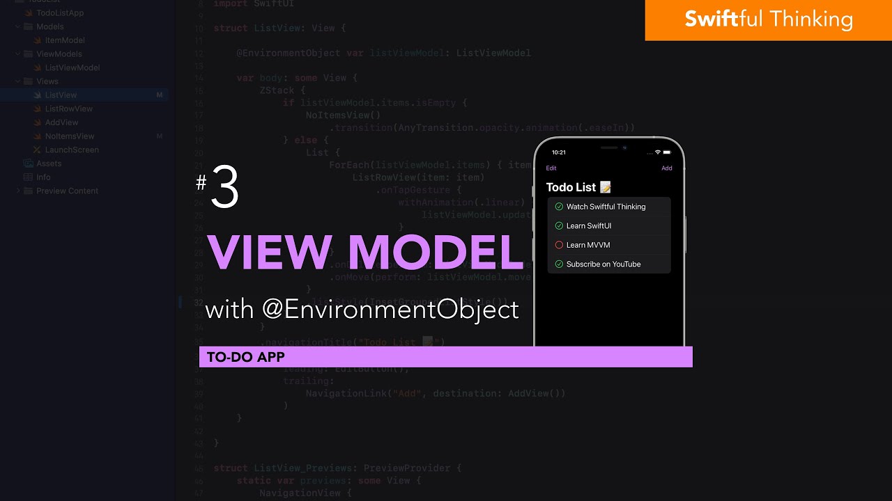 Add a ViewModel with @EnvironmentObject in SwiftUI | Todo List #3