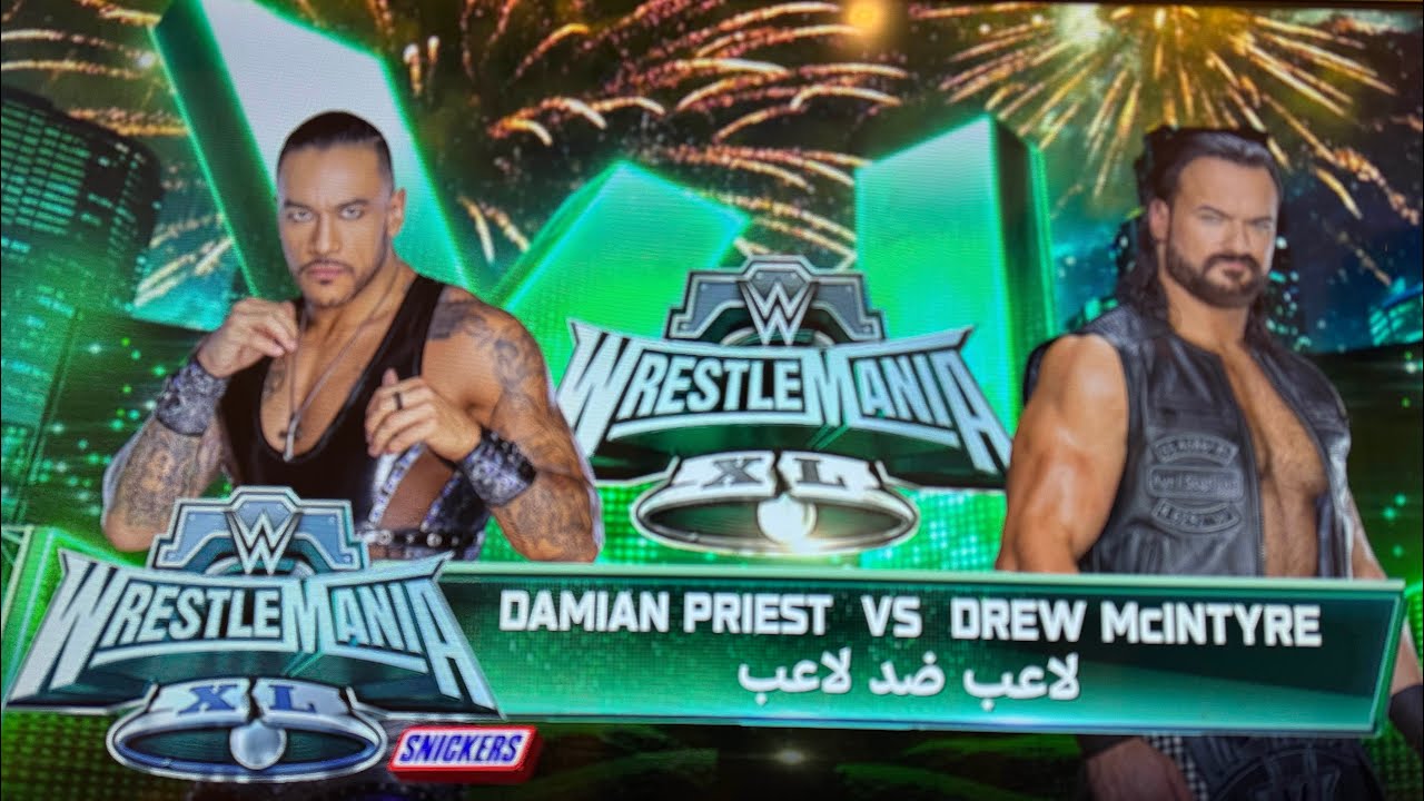 السلام عليكم مقطع جديد في لعبة wwe 2k25 درو ماكنتاير ضد ديمين بريست
