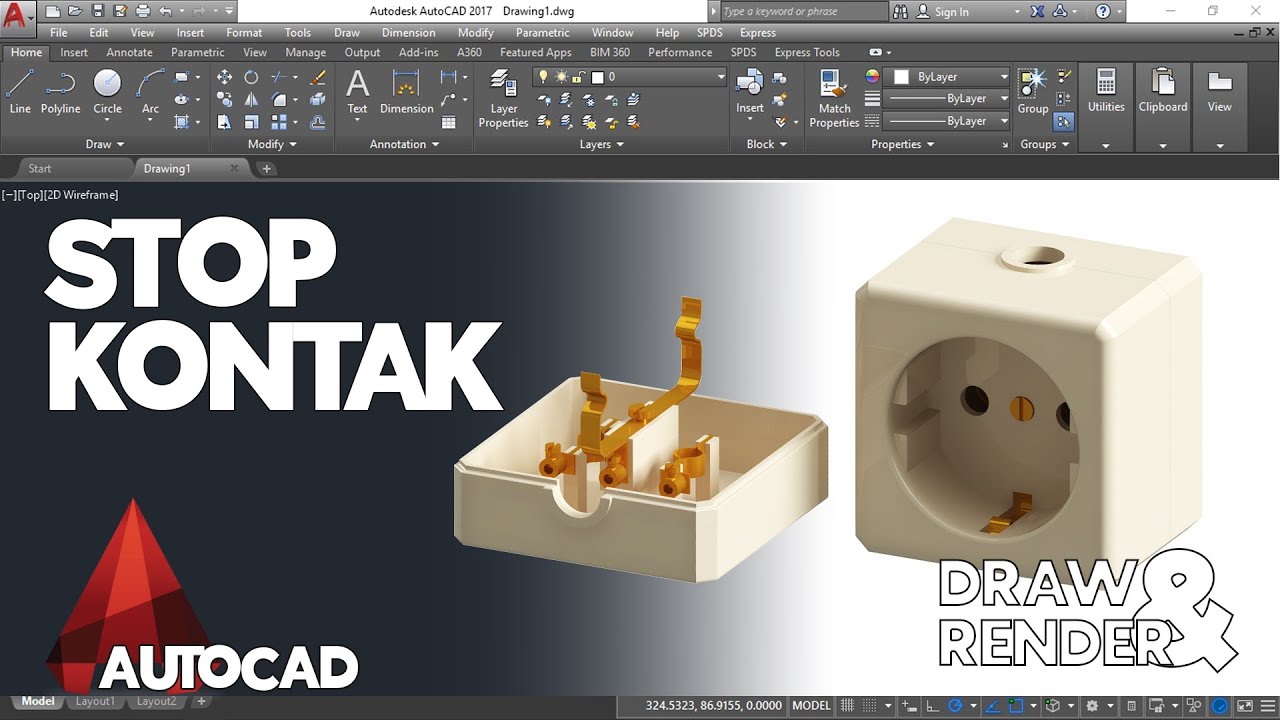 Membuat 3D Model Stop Kontak Menggunakan AutoCAD | Draw and Render Electric Socket