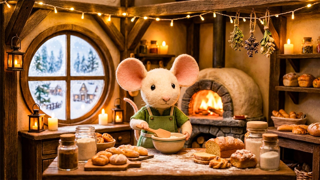 Baking in Mouse's Cabin 🍪 | Fantasy Ambient Music 🎶 & Cozy Fire Sounds 🔥