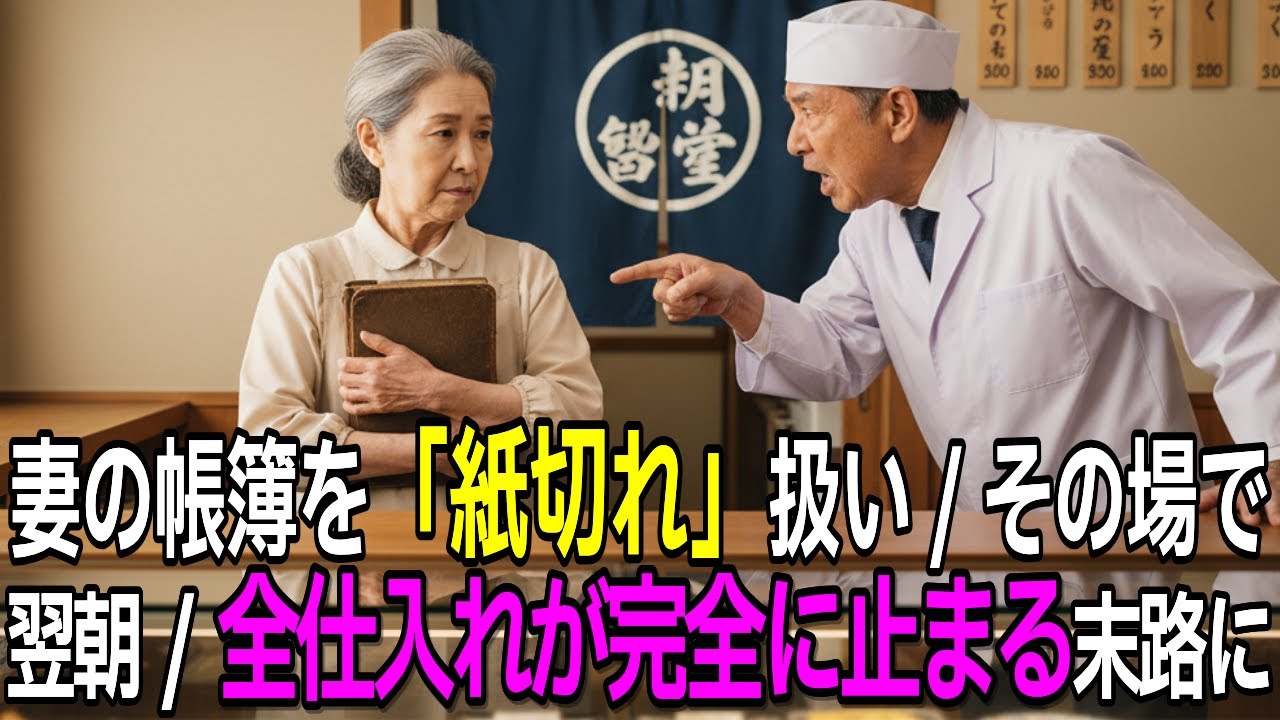 【スカッとする話】「帳簿なんて誰でもできる」と長年支えた妻を追い出した老舗店主。翌朝、全取引先から「奥さんがいないなら取引しない」と絶縁され、廃業危機に…【感動する話】【朗読】