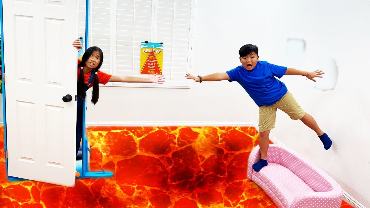 Wendy and Alex Pretend Play Floor is Lava Challenge Game for Kids