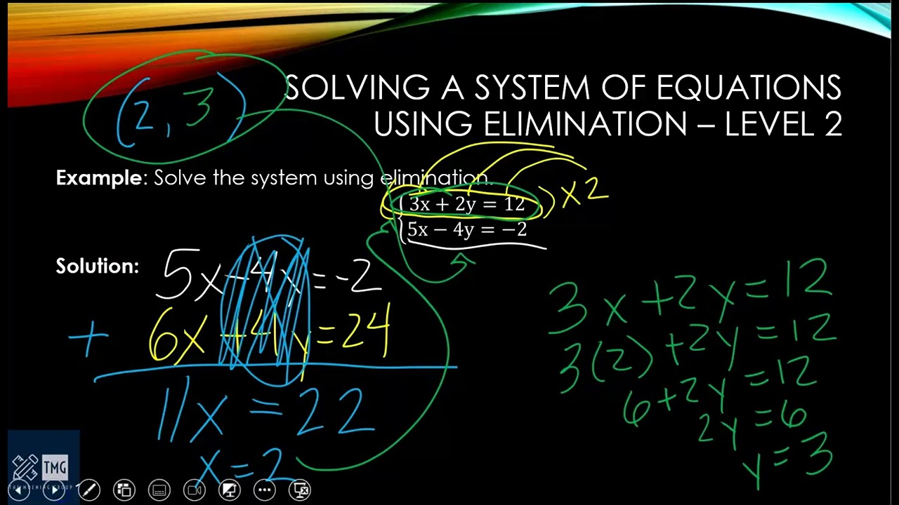 Solve a system of equations by elimination - level 2