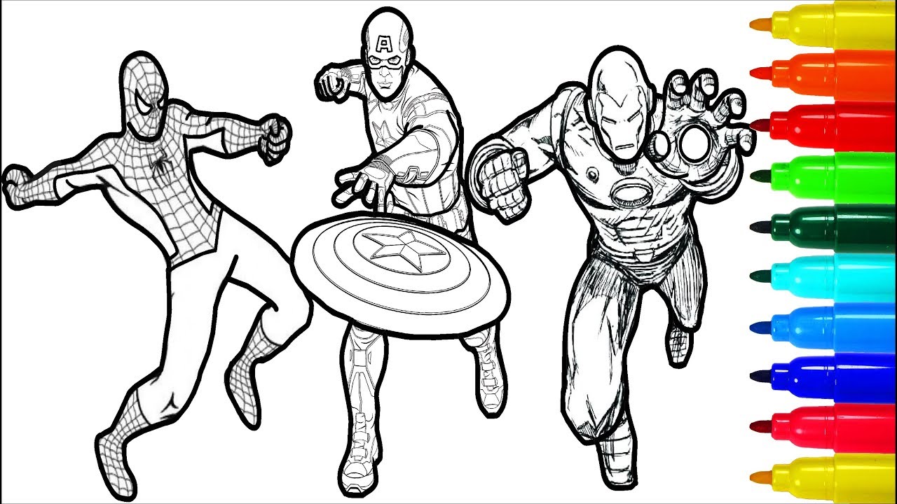 Spiderman Iron Man Captain America Wolverine Thor Hulk Coloring Pages | Superheros Coloring Pages