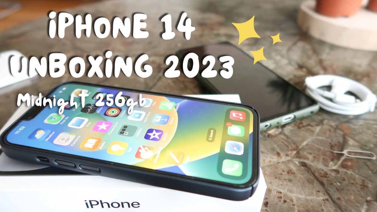 Iphone 14 unboxing  (relax unboxing) midnight | 256gb | with complete accessories set up 💫