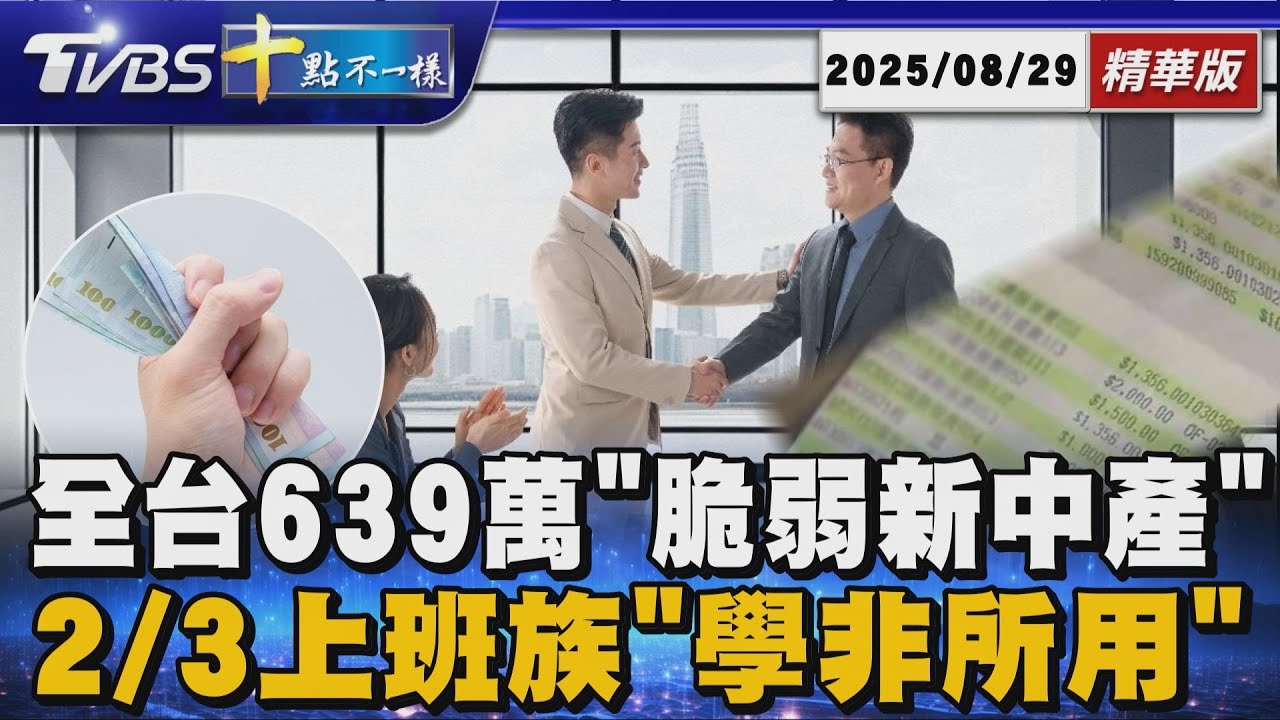 全台639萬「脆弱新中產」  2/3上班族「學非所用」｜十點不一樣 20250829 @TVBSNEWS01