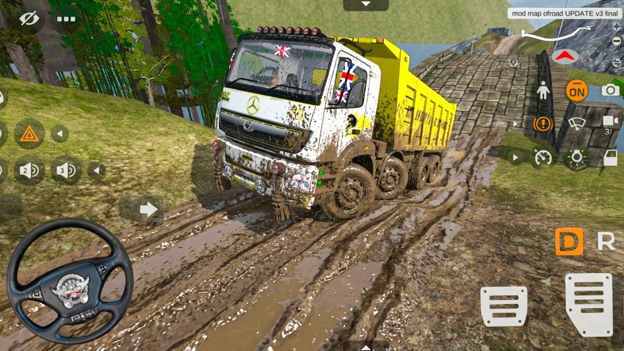 Heavy 12 Wheeler Dumper truck Overload Sand Challenging in Extreme OFF ROAD Bus simulator indonesia