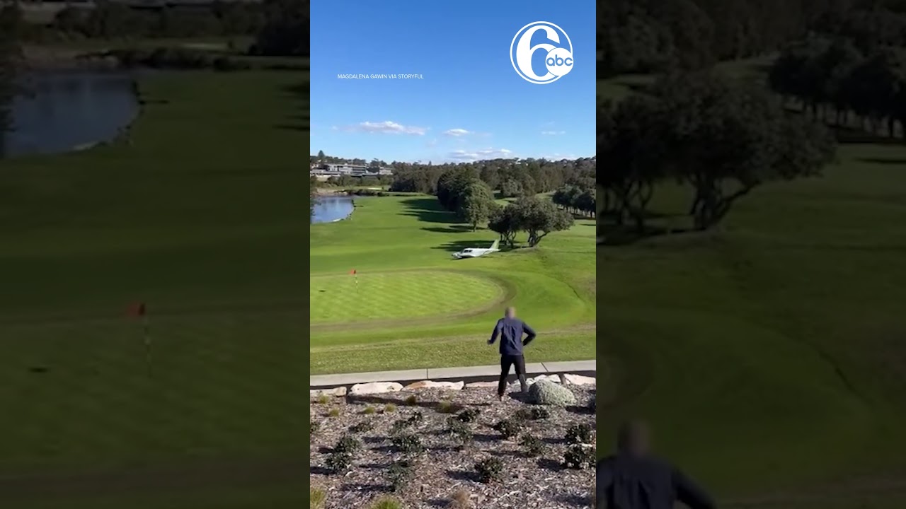 Dramatic moment plane crash-lands on golf course in Sydney