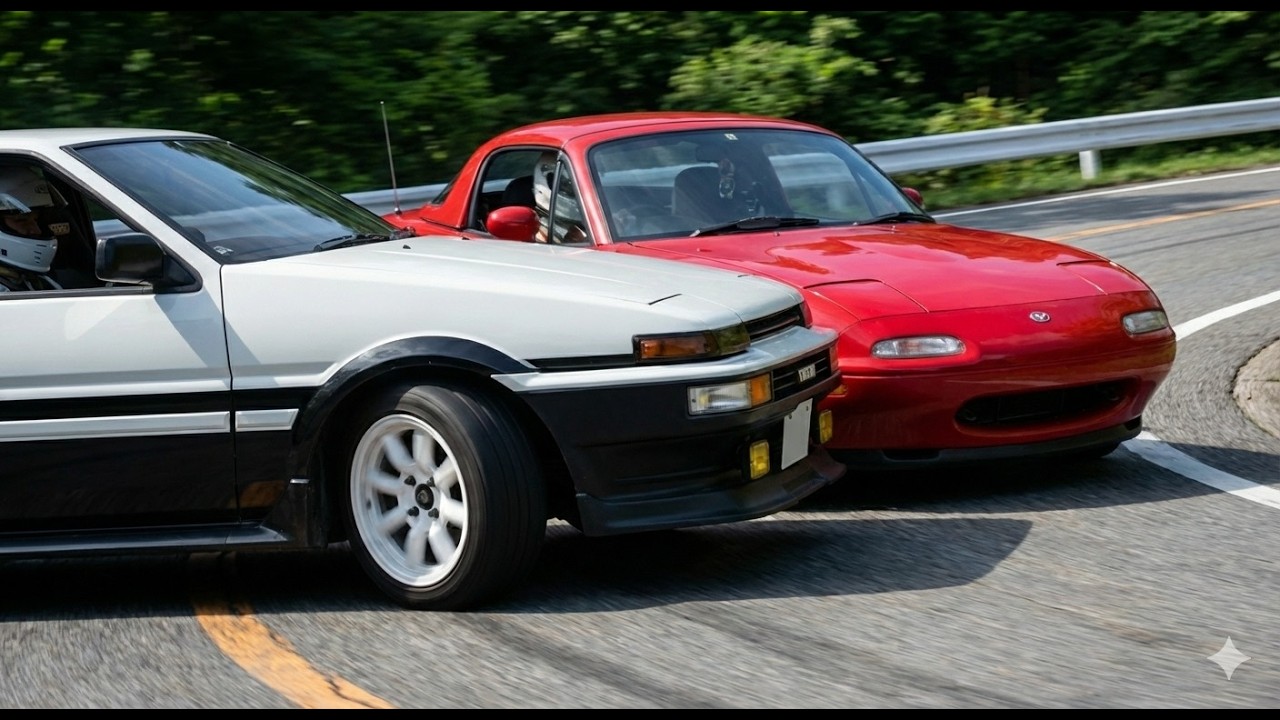 Assetto Corsa EK Akina Downhill Touge Battle AE86 vs Mazda MX 5 Miata NA