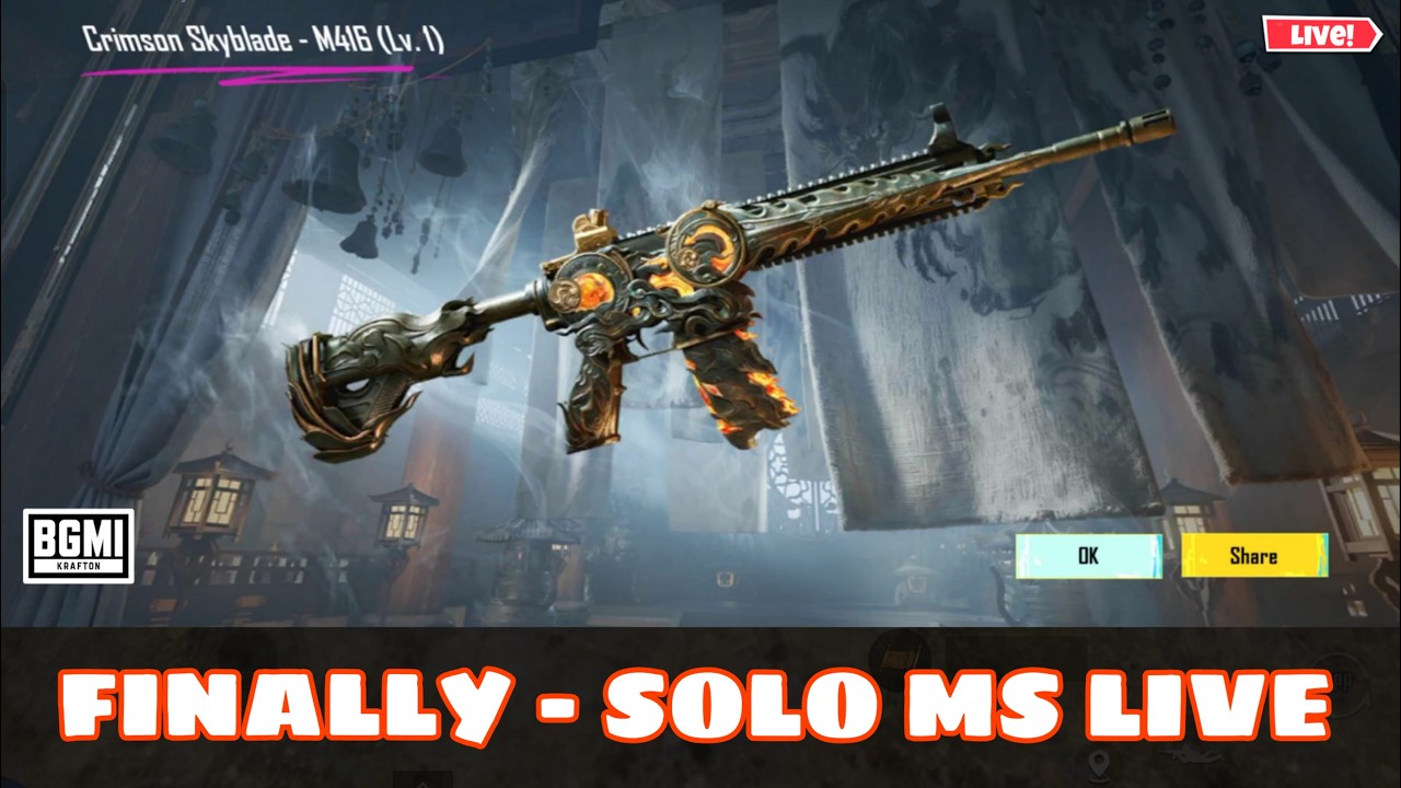 🔴Finally - Crimson Skyblade M416 Mil Gayi | SOLO MS LIVE #bgmilive #livestream #streaming #bgmi