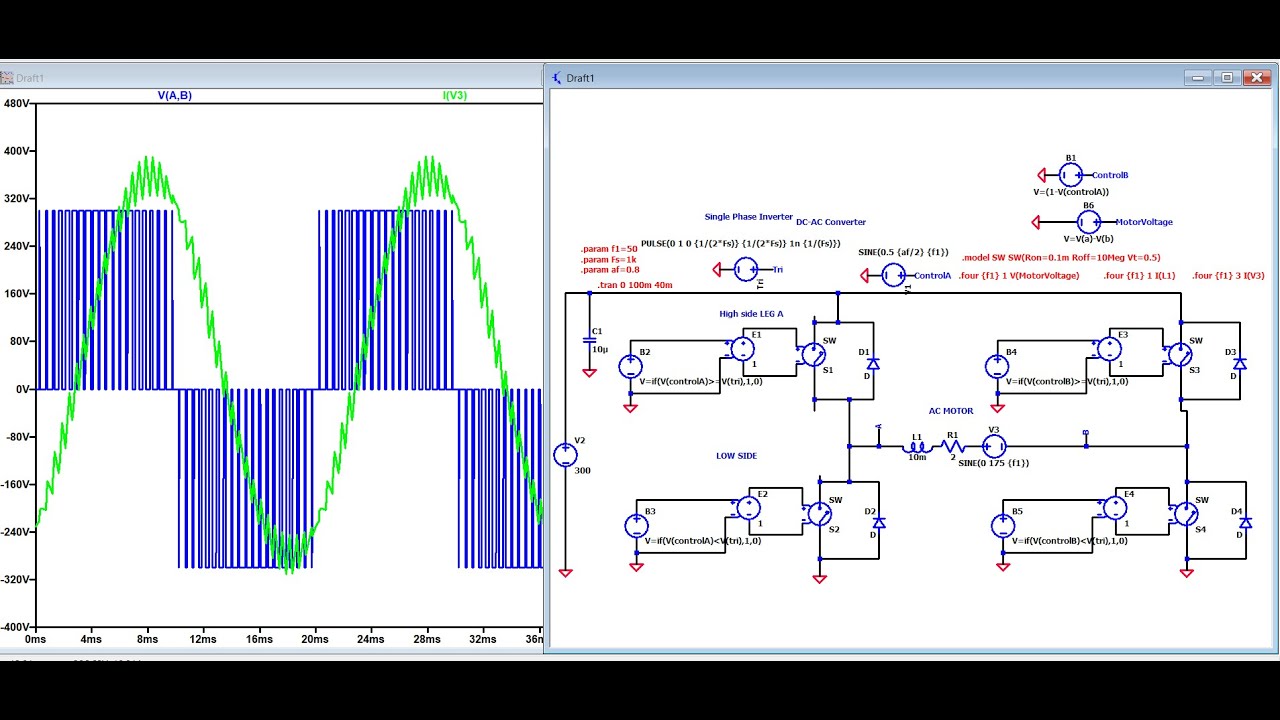 LTSPICE Single Phase Inverter (Simulation,FFT,Harmonics) for AC Motors