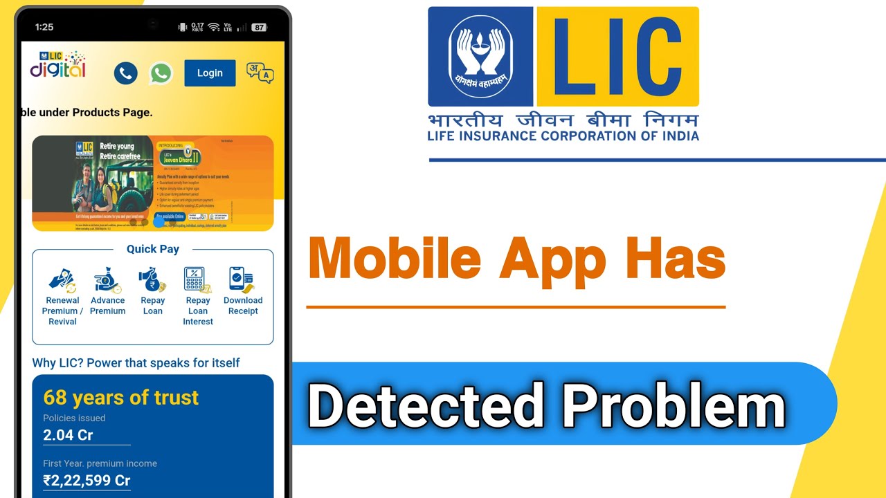 LIC Digital Mobile App Has Detected Problem Solve