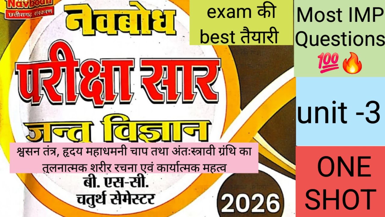 BSc Zoology 4th Semester Unit-3 One Shot | श्वसन तंत्र,हृदय,महाधमनी चाप एवं अंतःस्त्रावी ग्रंथियां |