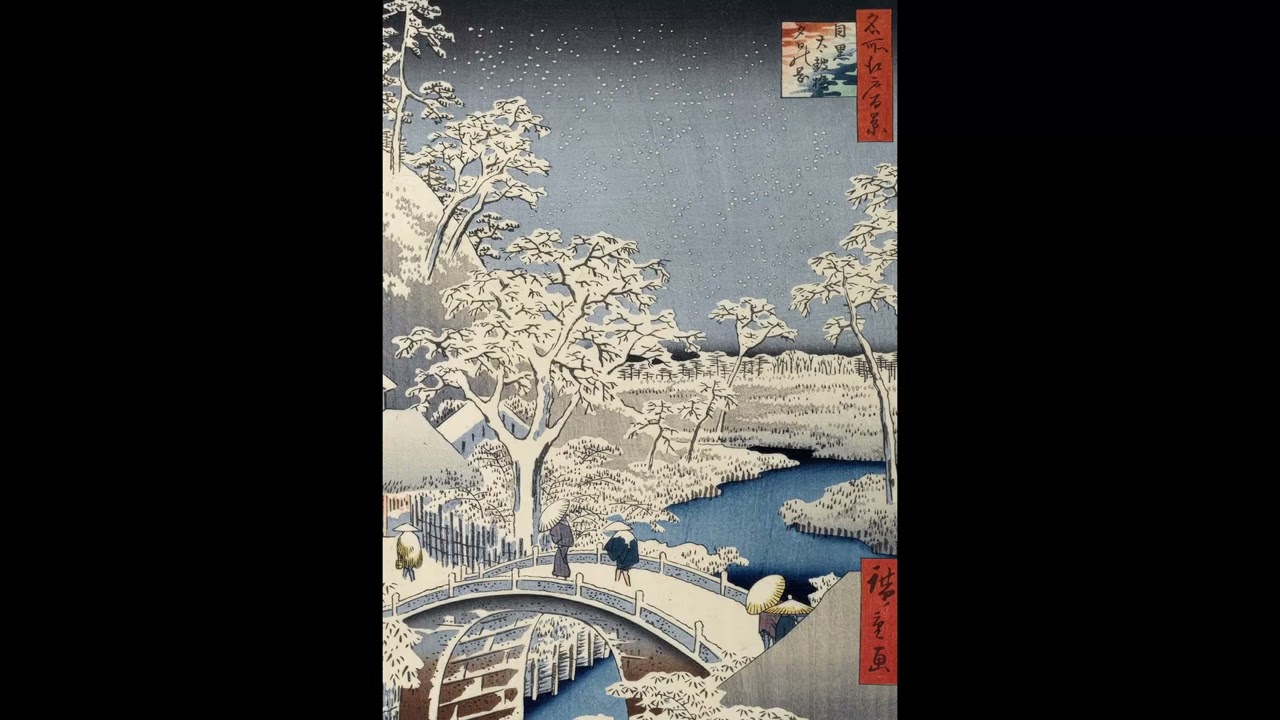 Utagawa Hiroshige - Meguro Drum Bridge and Sunset Hill (1857)