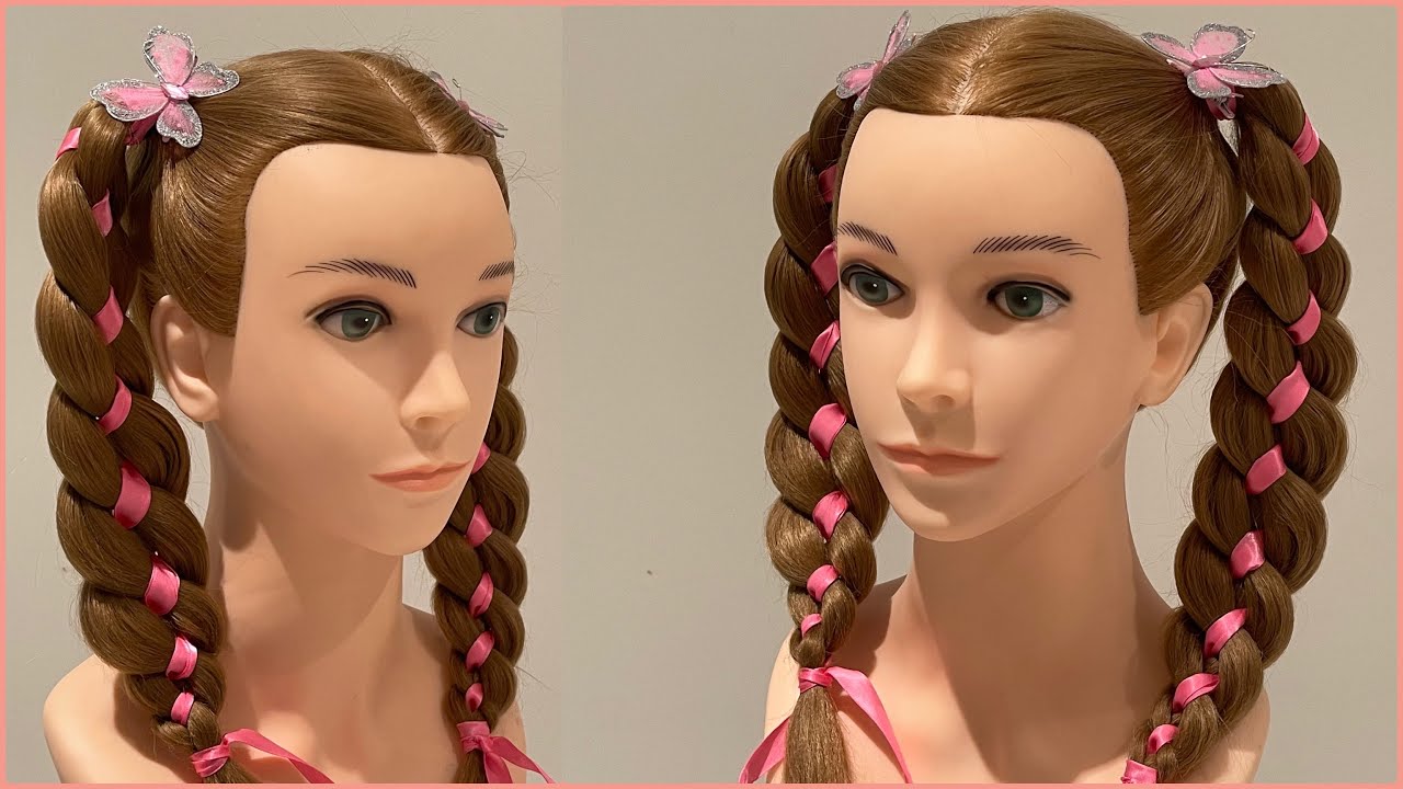 ถักเปีย เด็กหญิงน่ารัก ทรงผมผูกโบว์ ริบบิ้น | Simple 4 Strand braid with ribbon | ผมยิ้ม Smile Hair