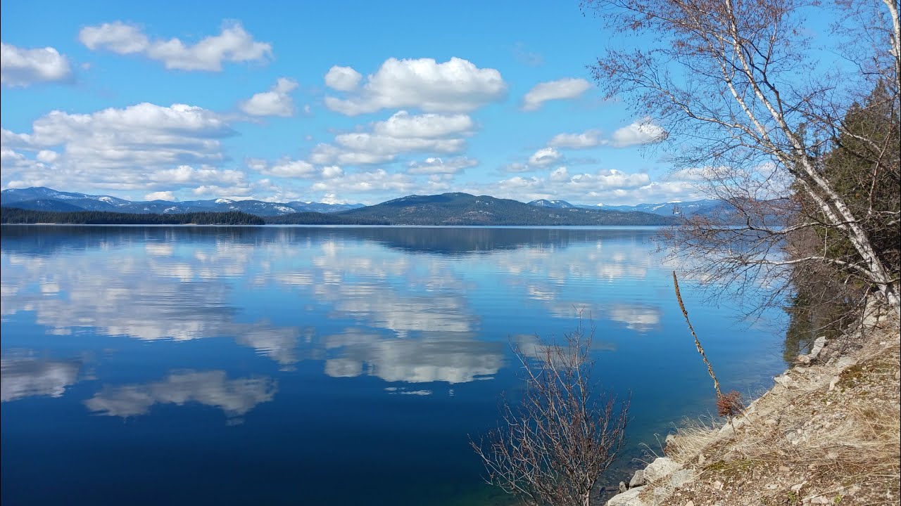 Priest Lake with Snow capped Mountains