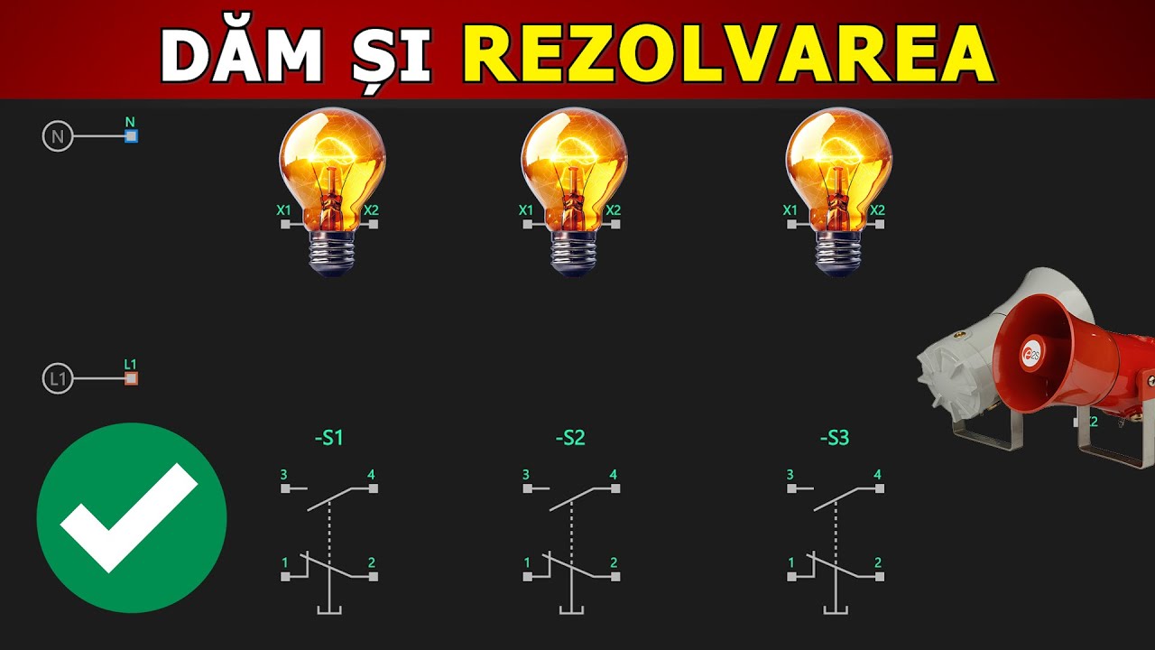 Schema electrică 3 becuri, 3 butoane și o goarnă - SE DĂ REZOLVAREA