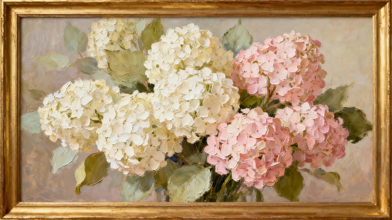 Vintage Oil Painting of Hydrangeas Frame TV ART 2 hours long! #frametvart