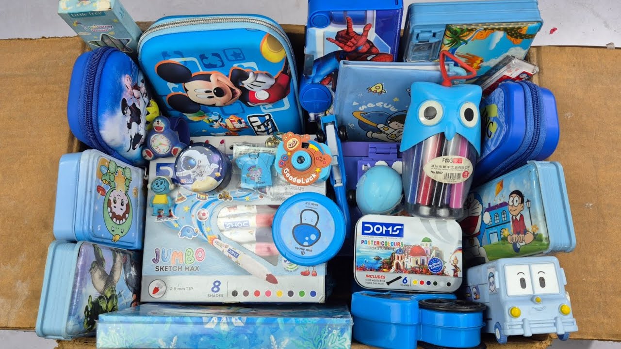 Ultimate Blue Stationary Collection🤩Geometry, Colours, Pouch, Watch, Cup, Pencil, Piggibank, Dairy 