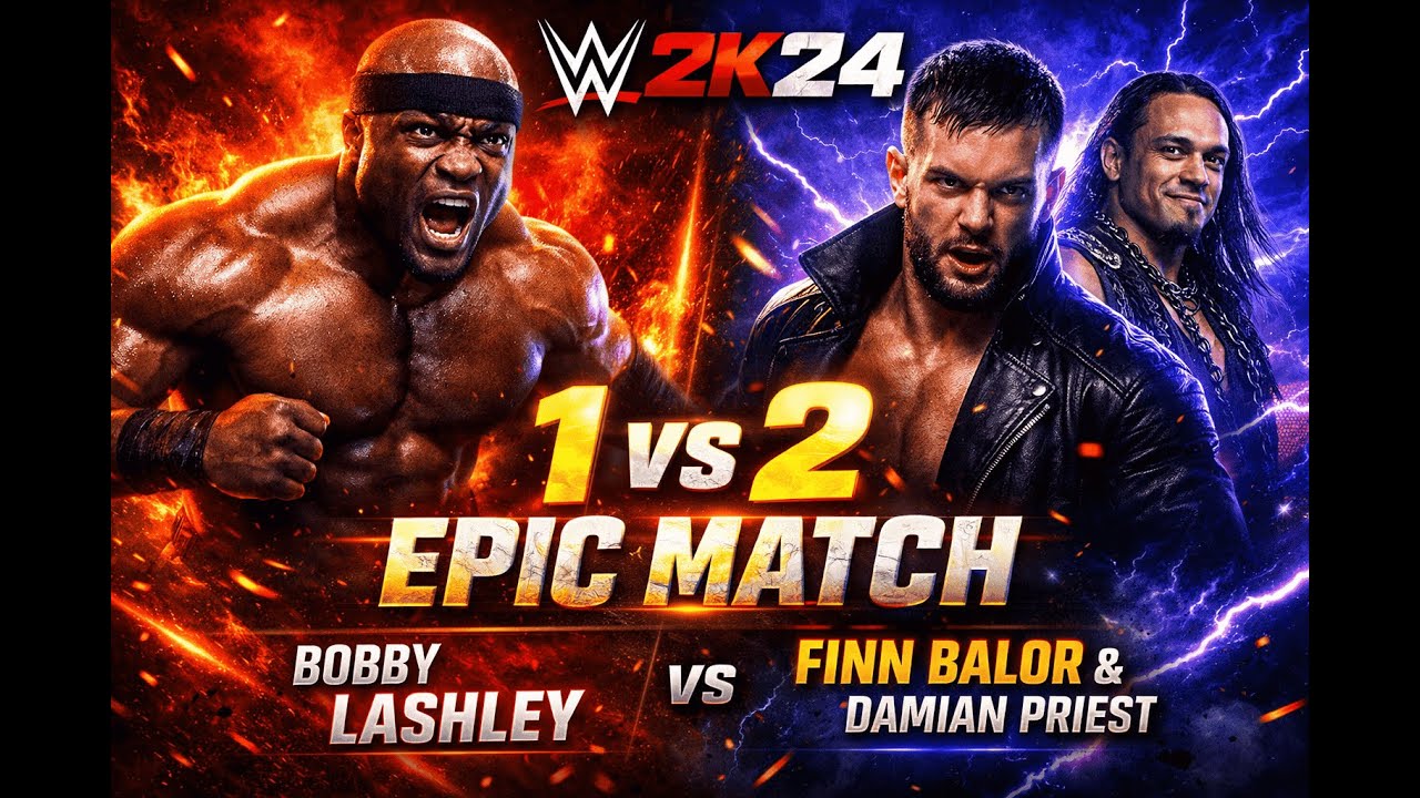 Bobby Lashley vs Finn Balor & Damian Priest – WWE2K24 1 vs 2 Epic Match