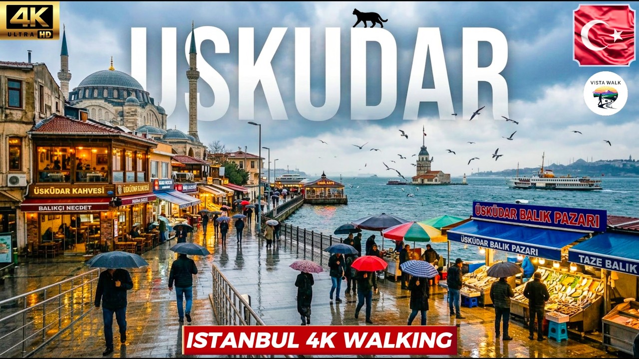HEAVY RAIN WALK IN ISTANBUL (ÜSKÜDAR) 🌧️ | UMBRELLA RAIN SOUNDS & CITY AMBIENCE