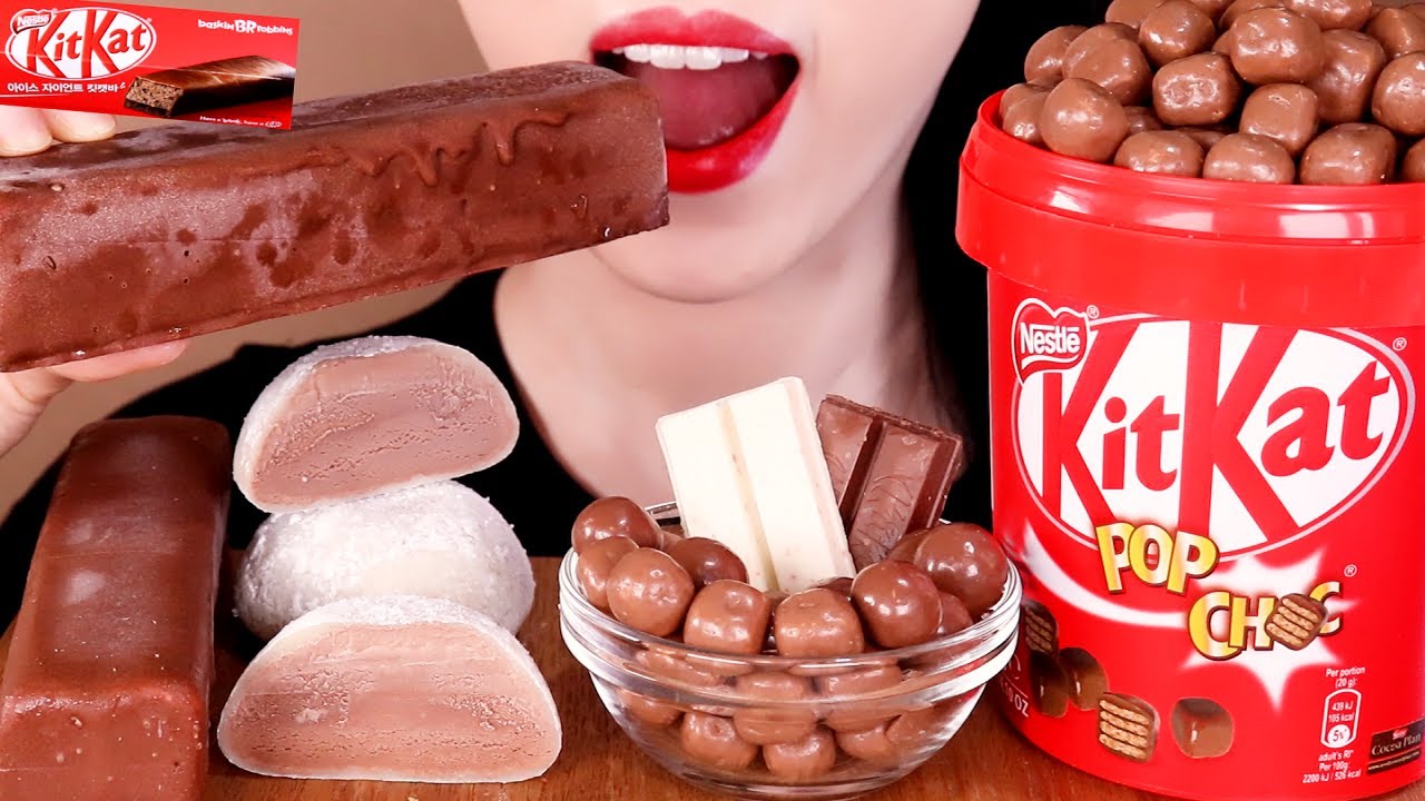 ASMR KITKAT CHOCOLATE ICE CREAM+RICE CAKE+CHOCOLATE BALLS+BISCUIT eating sounds MUKBANG킷캣 초콜릿 디저트 먹방