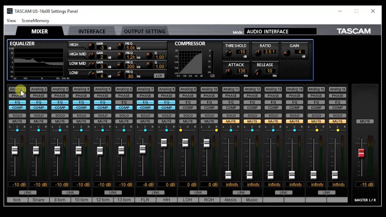 TASCAM 16x08  Audio Interface - My Settings Panel #tascam_official  #drumrecording #audiointerface