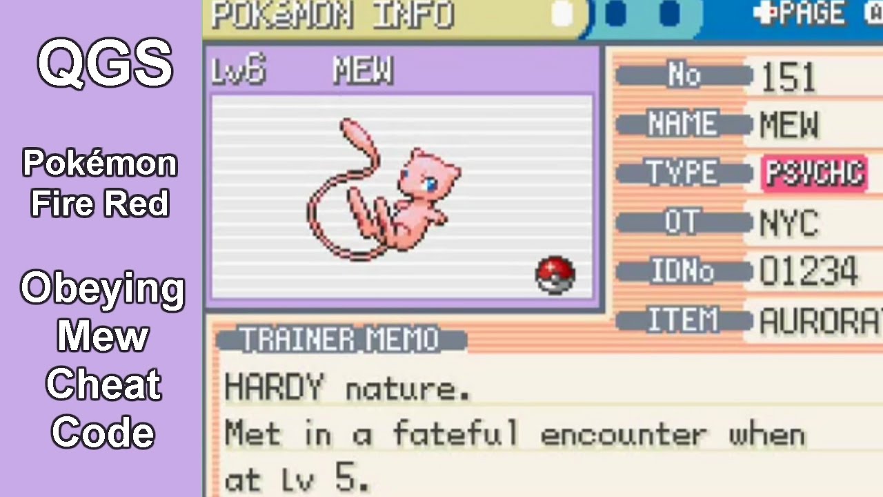 Pokemon Fire Red: Obeying Mew Cheat Code