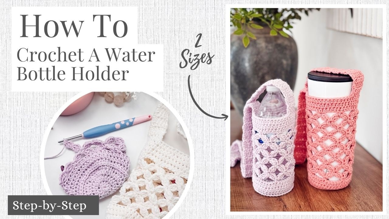 Circle Leaf Crochet Water Bottle Holder Pattern, Easy Diy Drink Carrier, Easy crochet project.