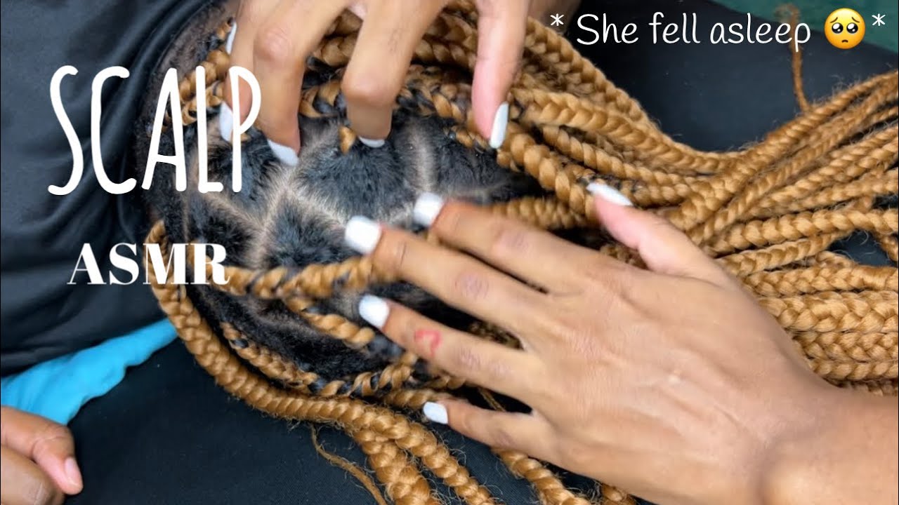 ASMR | scalp scratching braids, She fell asleep peacefully ☺️.