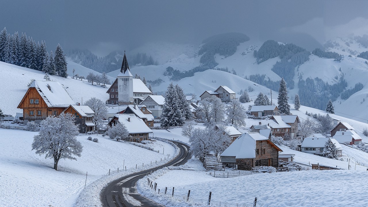 Cozy Mountain Village with Best Piano Playlist – Gentle Winter Ambience for Deep Relaxation