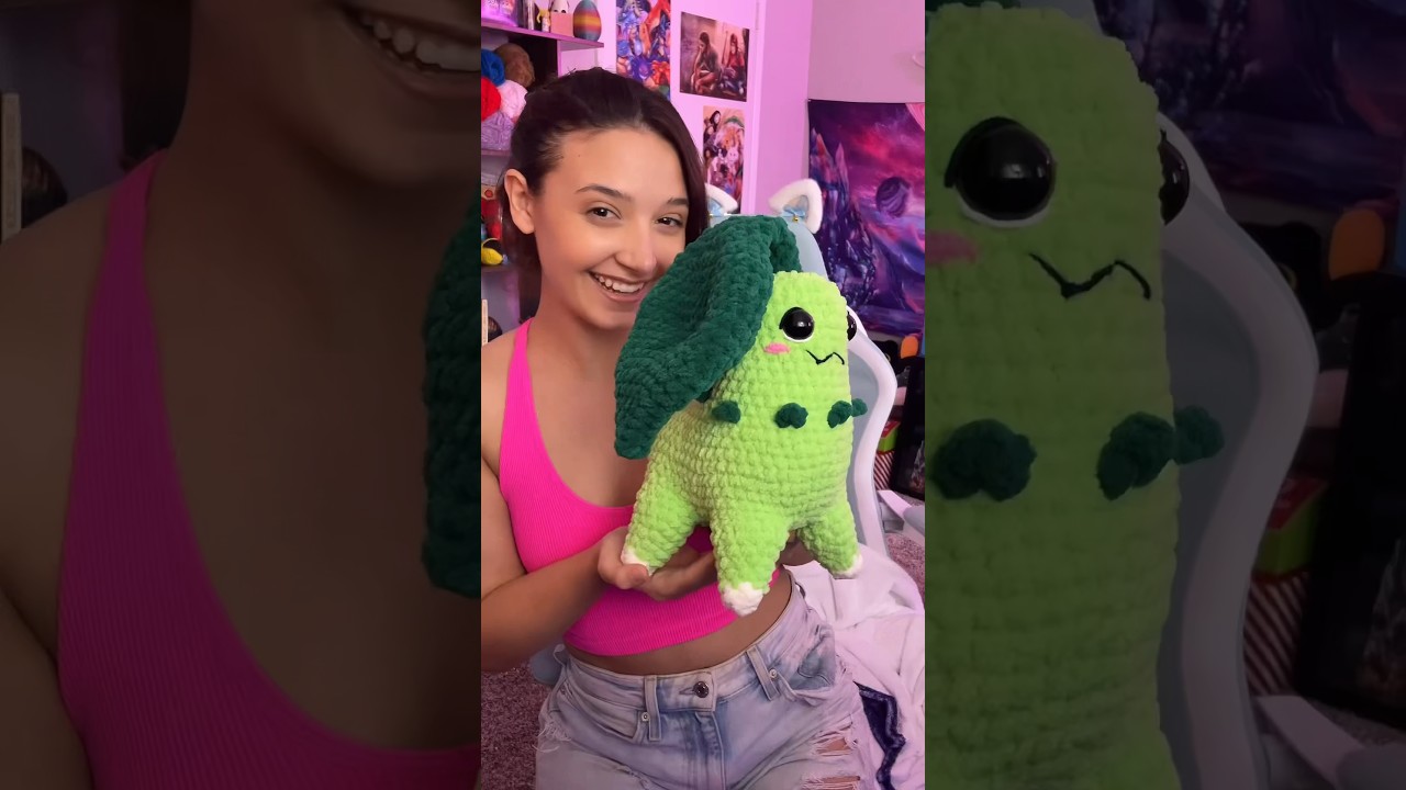 Chikorita and I like staying in 🍃🏡 Currently working on the crochet pattern for this project 💚
