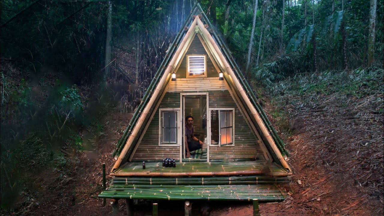 5Hari Bangun Rumah Bambu dalam hutan,Hujan Deras Setiap Hari!🌧️||Serunya Berkemah di Tengah Hutan!🏕️