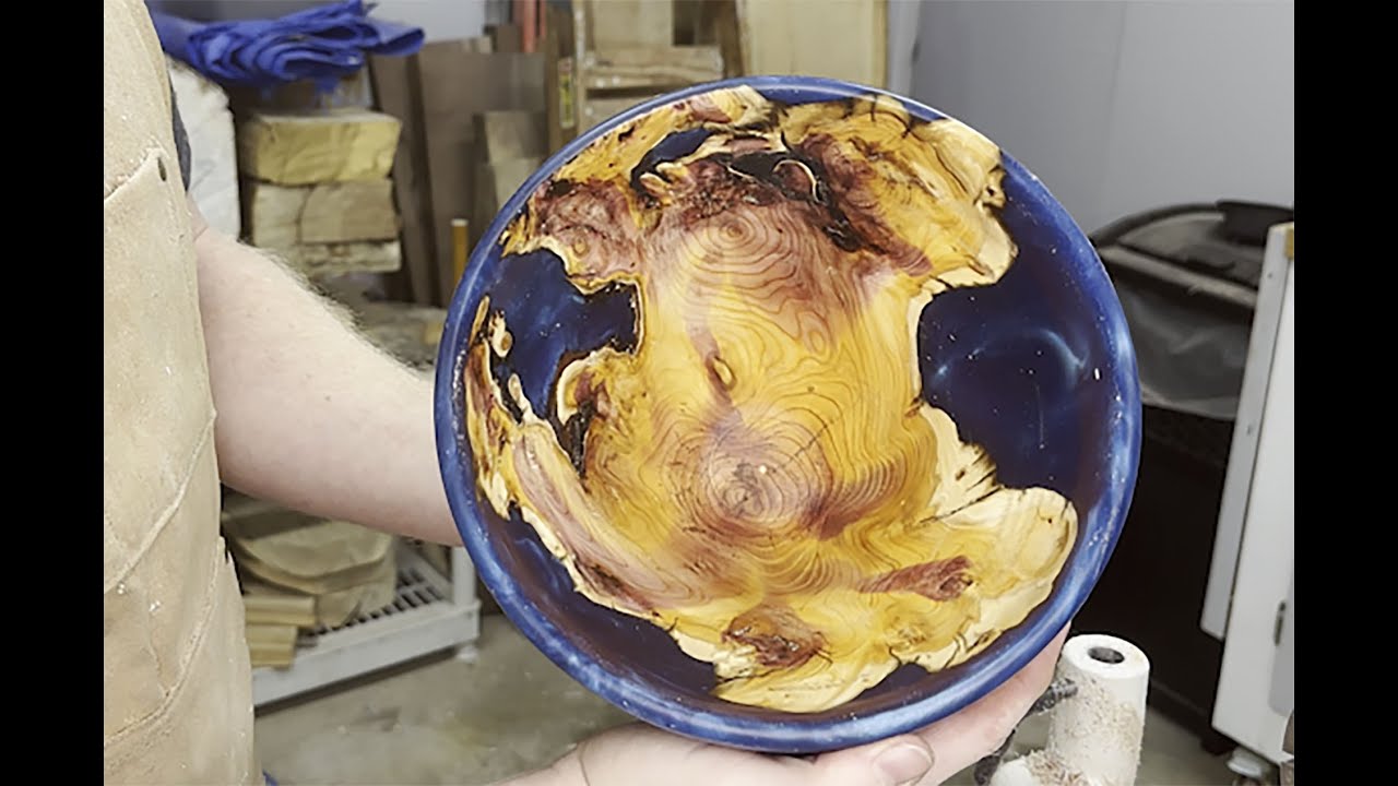 Woodturning Resin and wood burl bowl